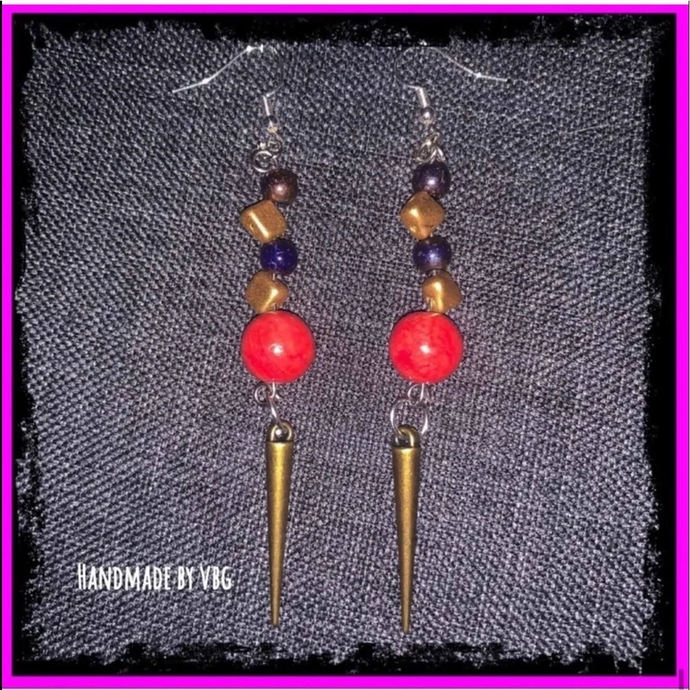 New Handmade S925 Sterling Silver Red Jasper & Iridescent Pyrite Earrings